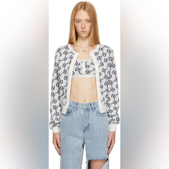 ROKH Monogram Merino Wool-blend Button Down Bra Top Cardigan Skirt Set Small - Picture 10 of 10